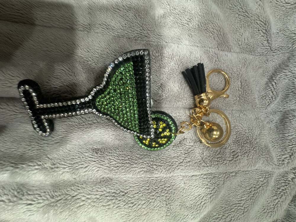 Rhinestone Martini Cocktail Glass Key Chain Bag Charm with Tassel